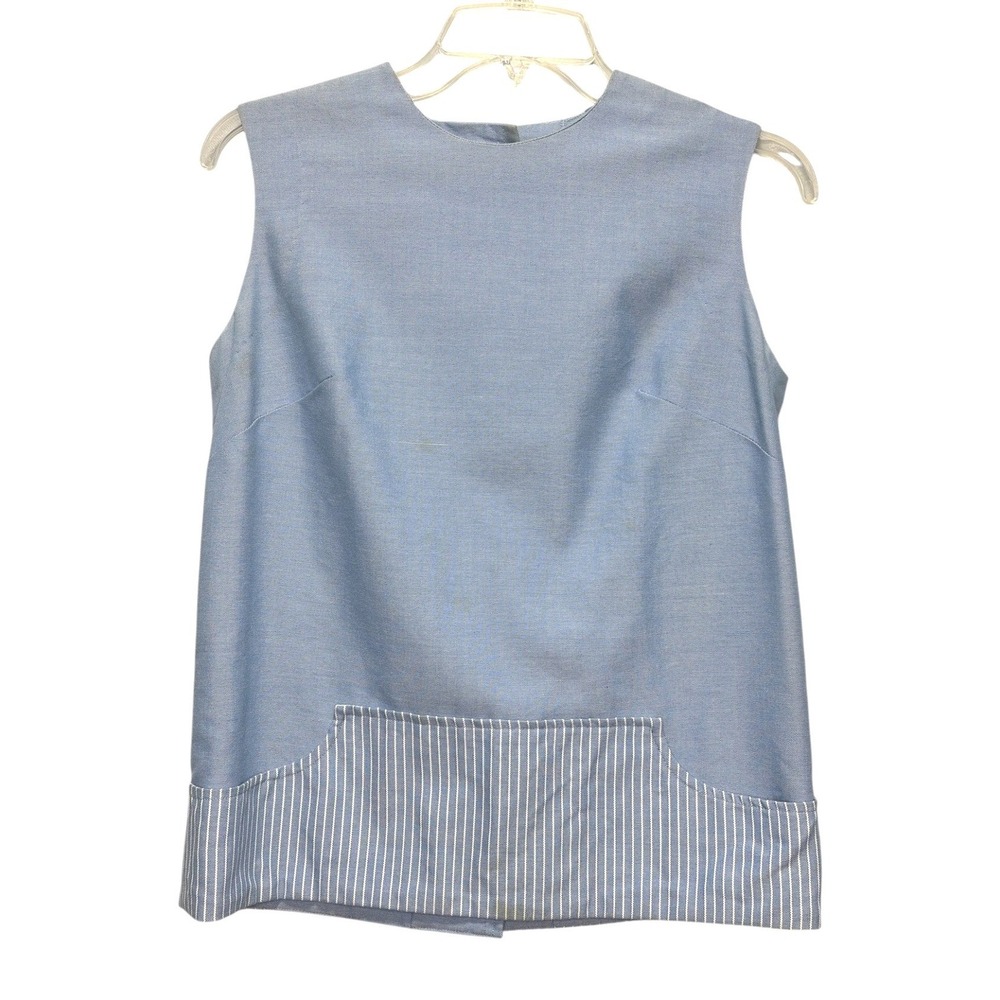 Vintage Evan-Picone Bonwit Teller Blue Sleeveless Shell Button Back Top 10